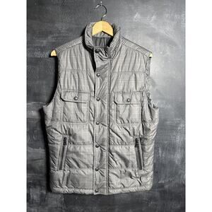 Express Vest Mens Small Gray Plaid Quilted Puffer Insulated Zip Pockets Warm